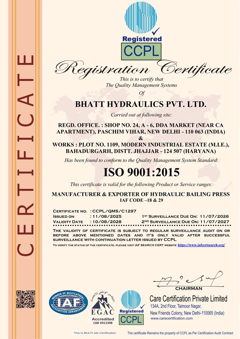 ISO 9001 Certified Hydraulic Machinery Manufacturer
